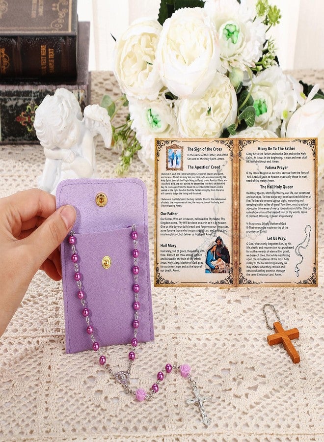 Quelay Rosary for Women Catholic Gifts Our Lady of Rosary Beads Pray Card Necklace Confirmation Gifts(Purple,Rose) - Image 5